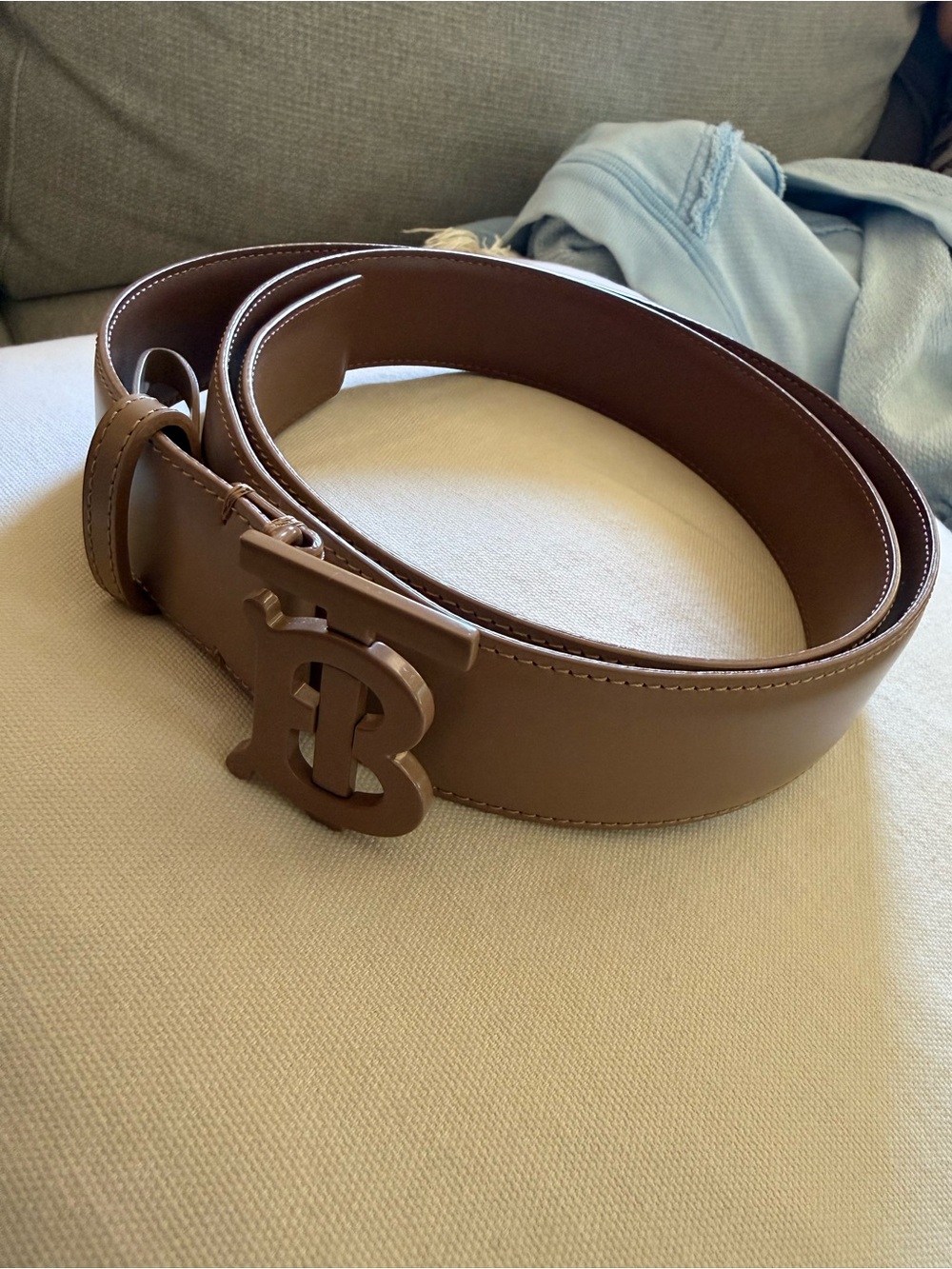 Burberry Brown Leather Belt with TB Monogram Buckle